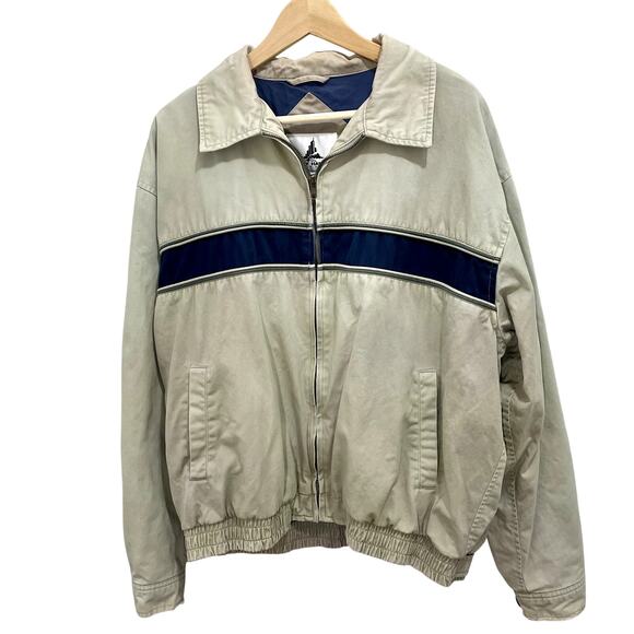 Vintage 90s Misty Harbor Men's Khaki Blue Stripe Casual Bomber Jacket - Large - Picture 1 of 13